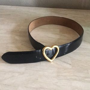 Moschino black leather belt/ gold heart buckle